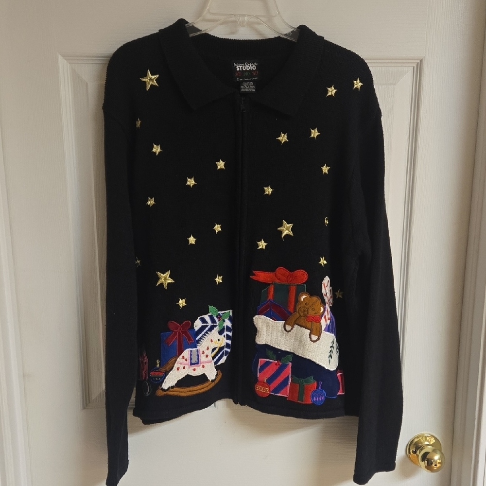 Vintage Cozy Black Santa Zip Front Sweater - Picture 6 of 8